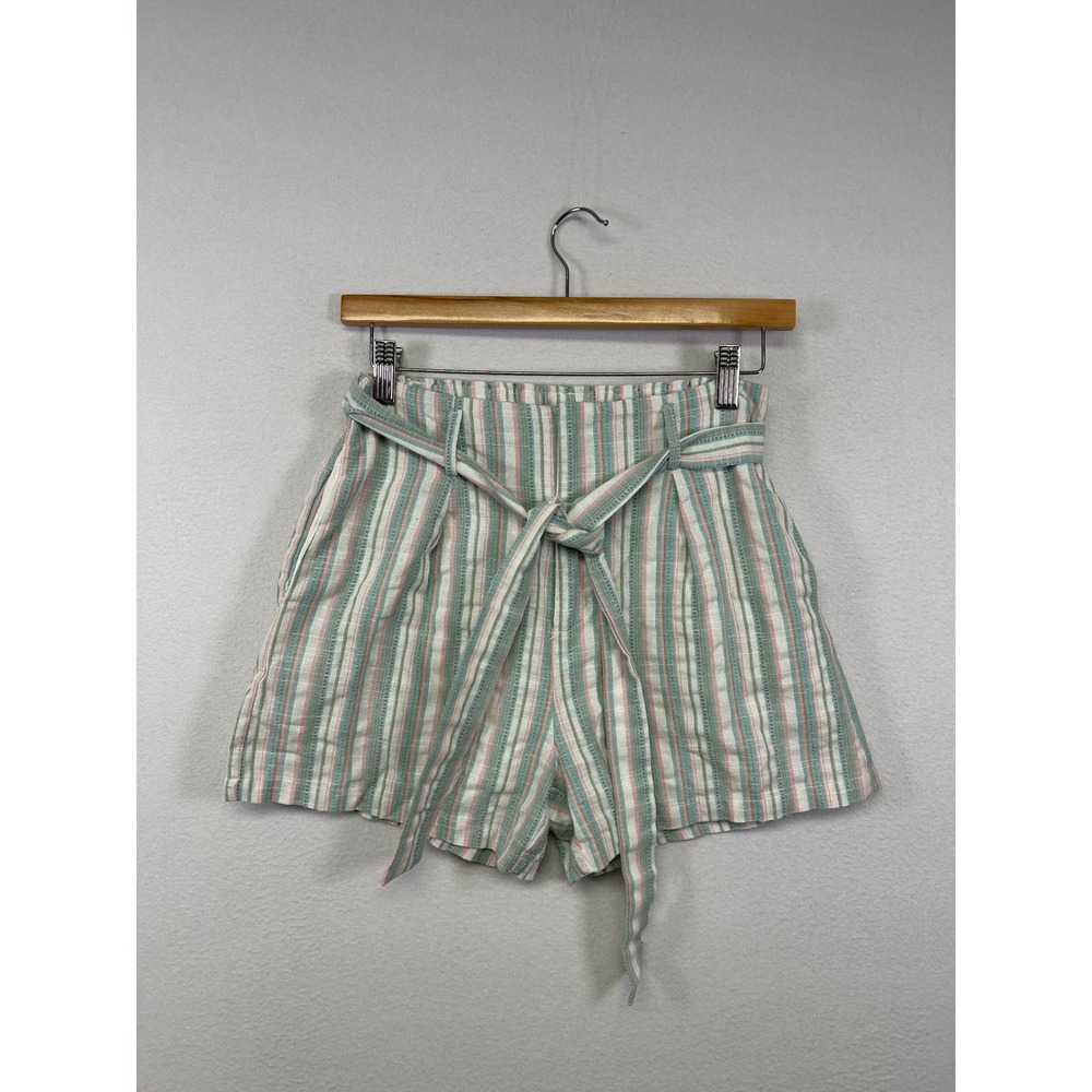 Coastal Summer Listicle Womens Sm Multicolor Striped Linen Blend Paperbag Shorts